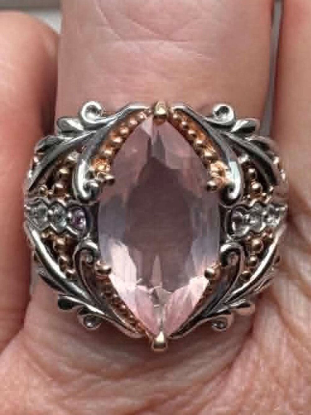 Sterling Silver 925 Pink Marquise Statement Ring Size 7.5